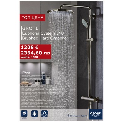 ДУШ СИСТЕМА С ТЕРМОСТАТ EUPHORIA SYSTEM 310 BRUSHED HARD GRAPHITE 26075AL0 GROHE