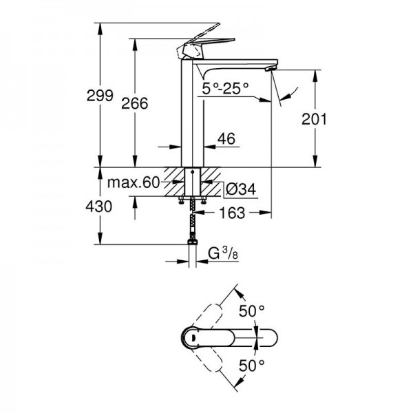 СМЕСИТЕЛ ЗА УМИВАЛНИК EUROSMART COSMOPOLITAN XL-SIZE 23921000 GROHE
