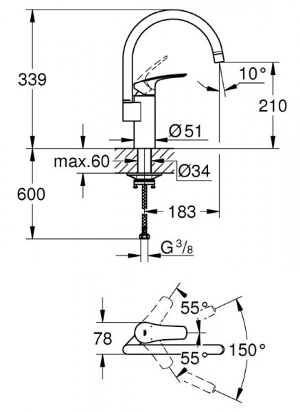 СМЕСИТЕЛ ЗА КУХНЯ EUROSMART MATTE BLACK 332022433 GROHE