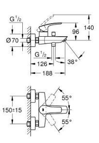 СМЕСИТЕЛ ЗА ВАНА/ДУШ EUROSMART MATT BLACK 333002433 GROHE