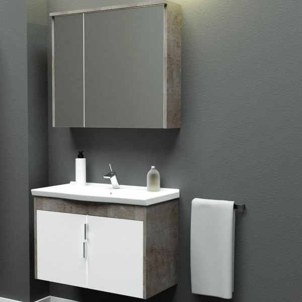 МЕБЕЛ ЗА БАНЯ LUNA 80 CM  ШКАФ МИВКА ШКАФ-ОГЛЕДАЛО GREY STONE ORKA
