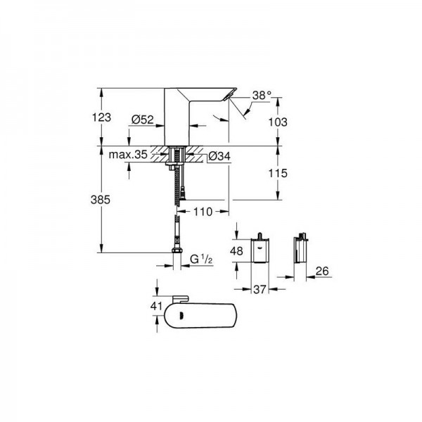 ИНФРАЧЕРВЕН СМЕСИТЕЛ НА ТОК BAUCOSMO 220V S-SIZE 36453000 GROHE
