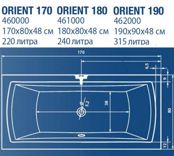 ПРАВОЪГЪЛНА АКРИЛНА ВАНА ORIENT 170/80 СМ 460000 SANOTECHNIK